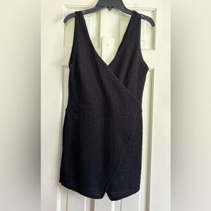 Monaco USA Black Textured Romper | Wrap V-Neck | Sleeveless